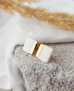 Square Earring in Pure White with Golden Lining