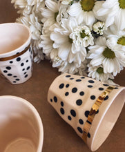 Load image into Gallery viewer, Set of 2 cappuccino cups, 2.2 dl stripes &amp; dots with golden details