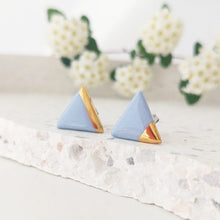 Load image into Gallery viewer, Triangle Earrings in Pure White &amp; Golden Detail