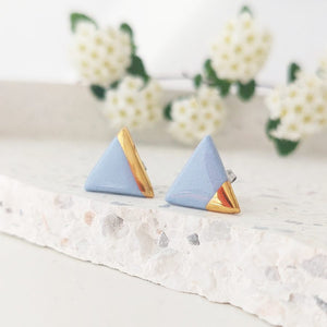 Triangle Earrings in Pure White & Golden Detail