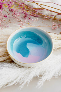 Bowl in Blues & Dusty Pink with Golden Lining - O I A  ceramics