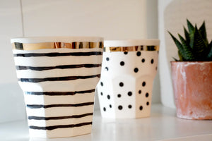 2er-Set Cappuccino Cups, 2.2 dl Stripes & Dots with Golden Details