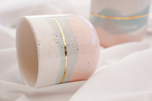 "Landscape" Latte Cup, 4.0 dl in Mint & Pink Blush with Golden Lining