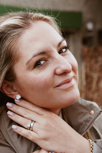 Square Earring in Pure White with Golden Lining