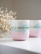 Laden Sie das Bild in den Galerie-Viewer, &quot;Landscape&quot; Latte Cup, 4.0 dl in Mint &amp; Pink Blush with Golden Lining