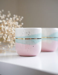 "Landscape" Latte Cup, 4.0 dl in Mint & Pink Blush with Golden Lining