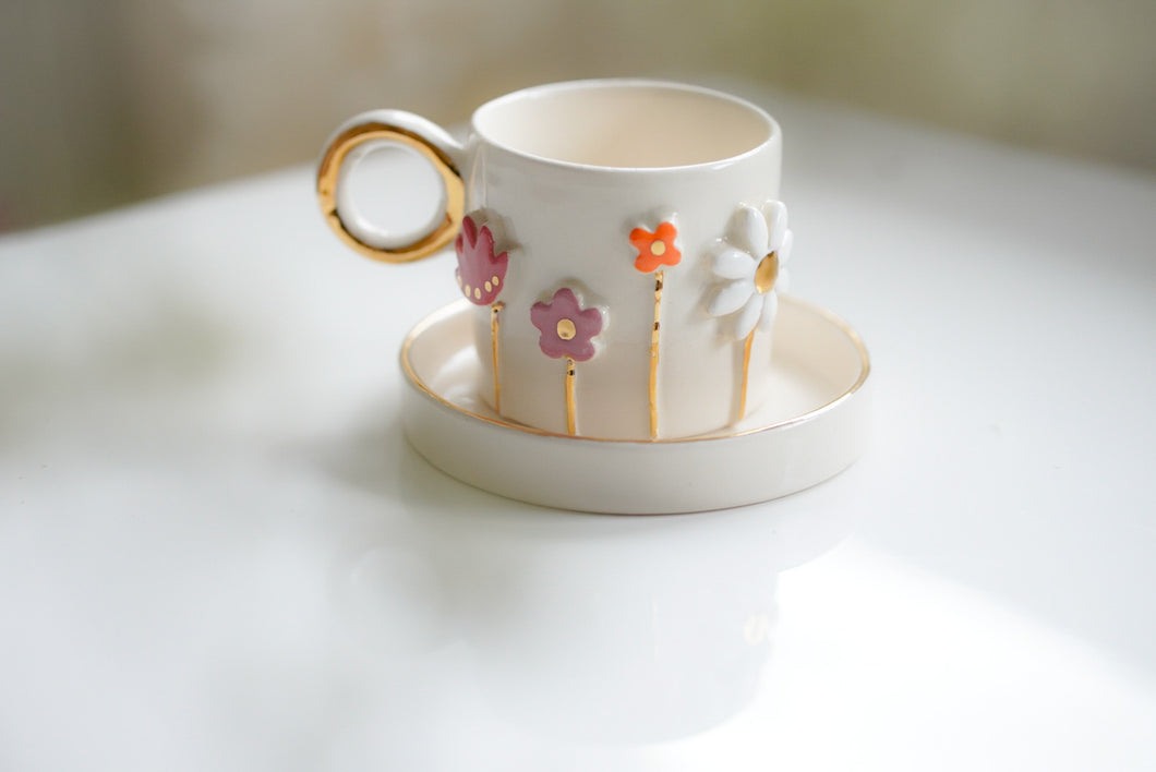 THE BLOOM 2er-Set Espresso Cups, 1.5 dl mit Untersetzer