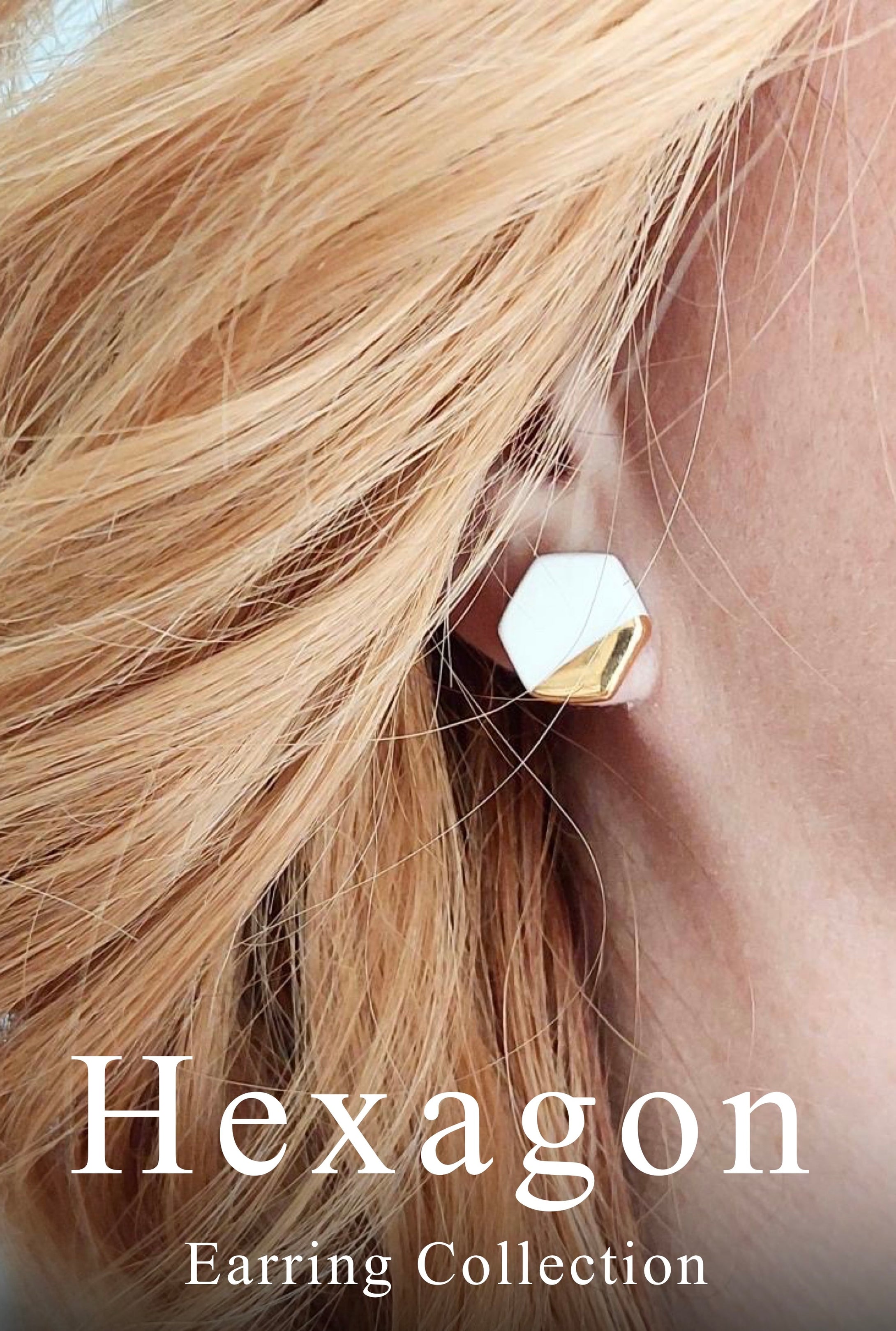 Hexagon Earrings in White with Golden Rim