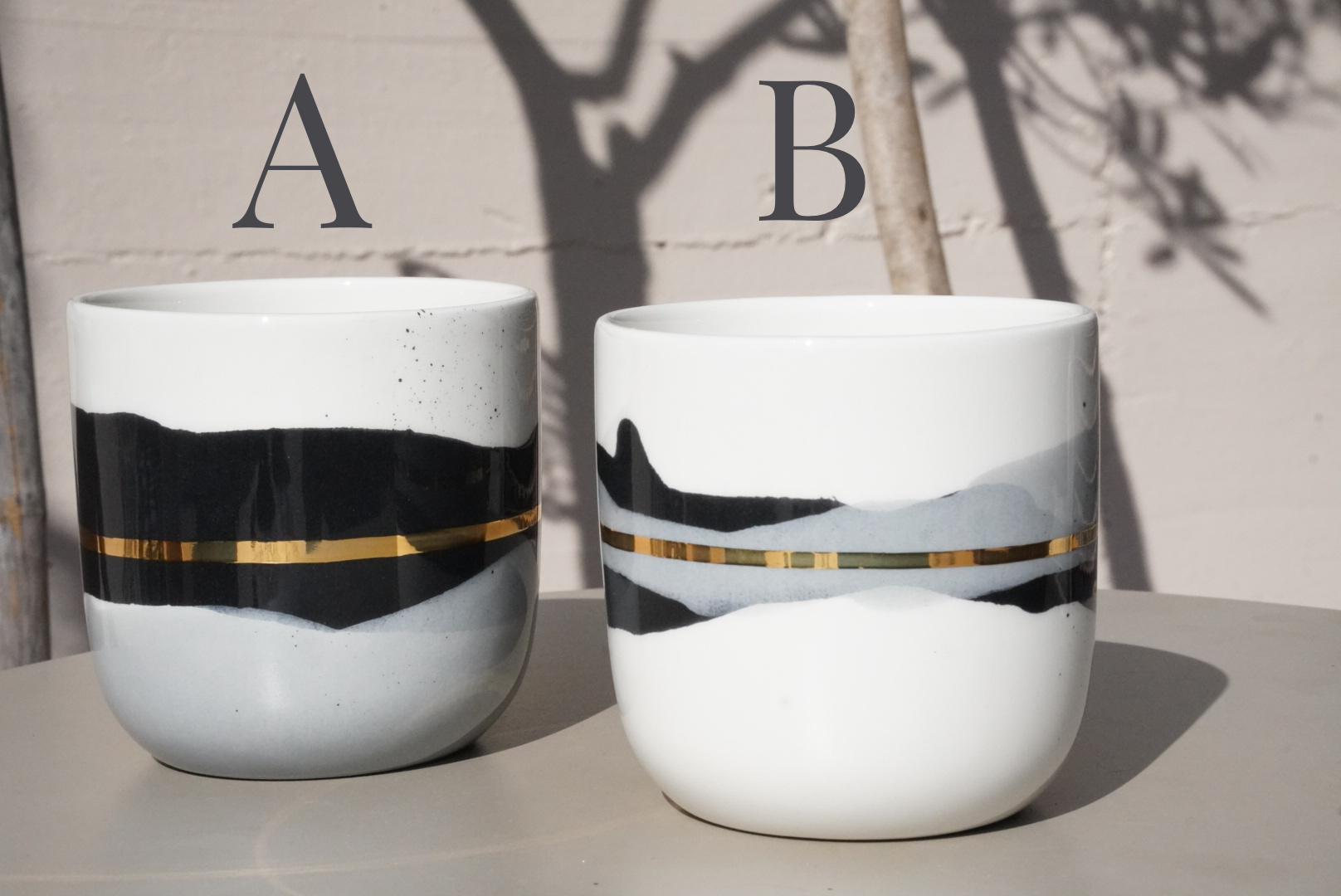 1 x Single Latte Cup, 4.0 dl in Black & Grey with Golden Lining - O I A  ceramics