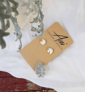 Small Circle Earrings in Pure White with Golden Lining - O I A  ceramics